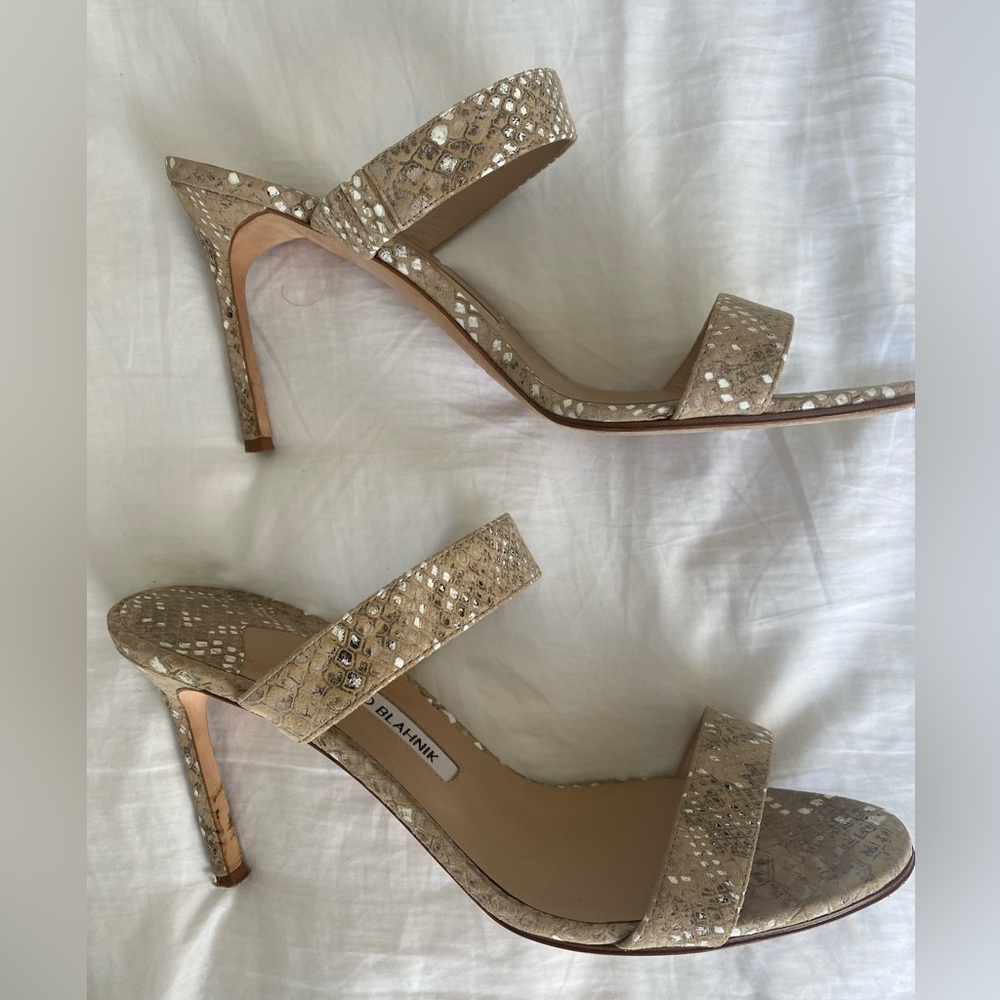 MANOLO BLAHNIK double strap leather python print … - image 3